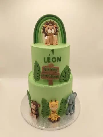Gâteau d'anniversaire safari lion à 2 étages pour les 1 an de Léon