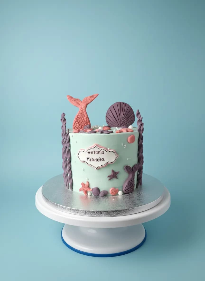 Gâteau d'anniversaire queue de sirène turquoise et violet